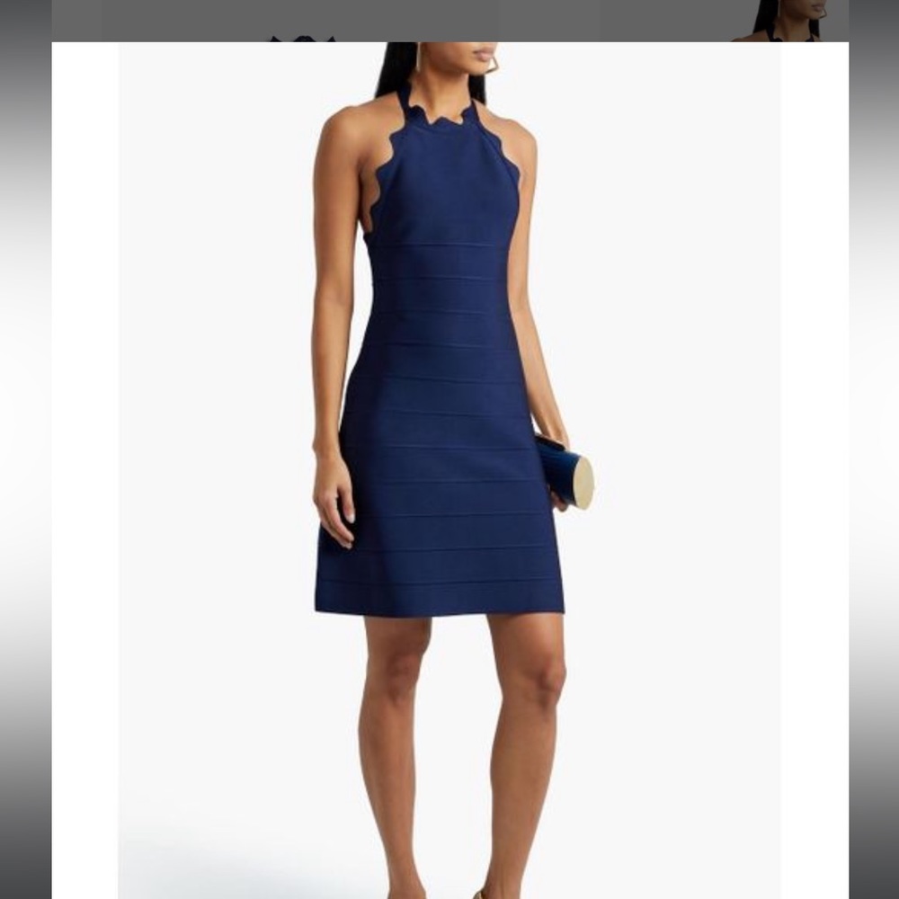 NWT HERVE LEGER SCALLOP HALTER DRESS SIZE M